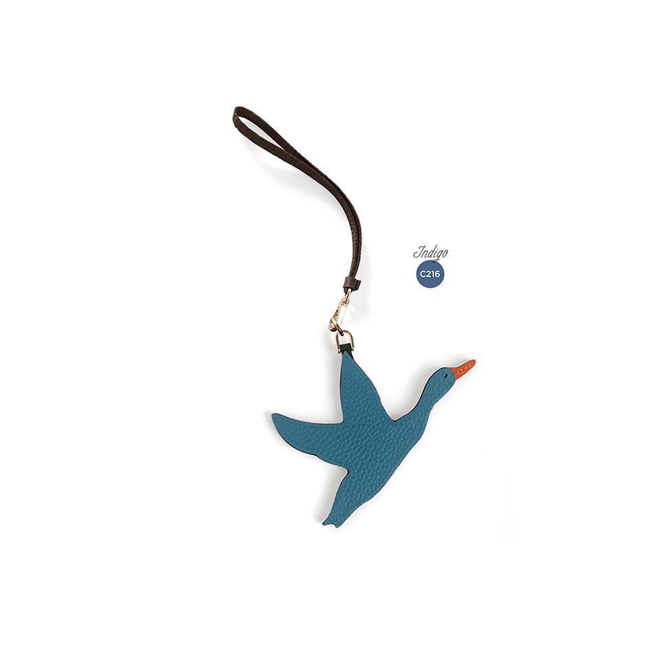 'En L'Air Clé Oie' Porte Clé et Charms en Cuir Nappa Indigo & Or