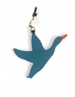 'En L'Air Clé Oie' Porte Clé et Charms en Cuir Nappa Indigo & Or