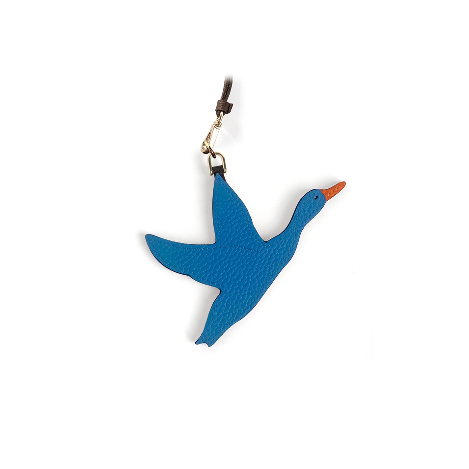 'En L'Air Clé Oie' Nappa Leather Key Chain and Charms Cyan & Gold
