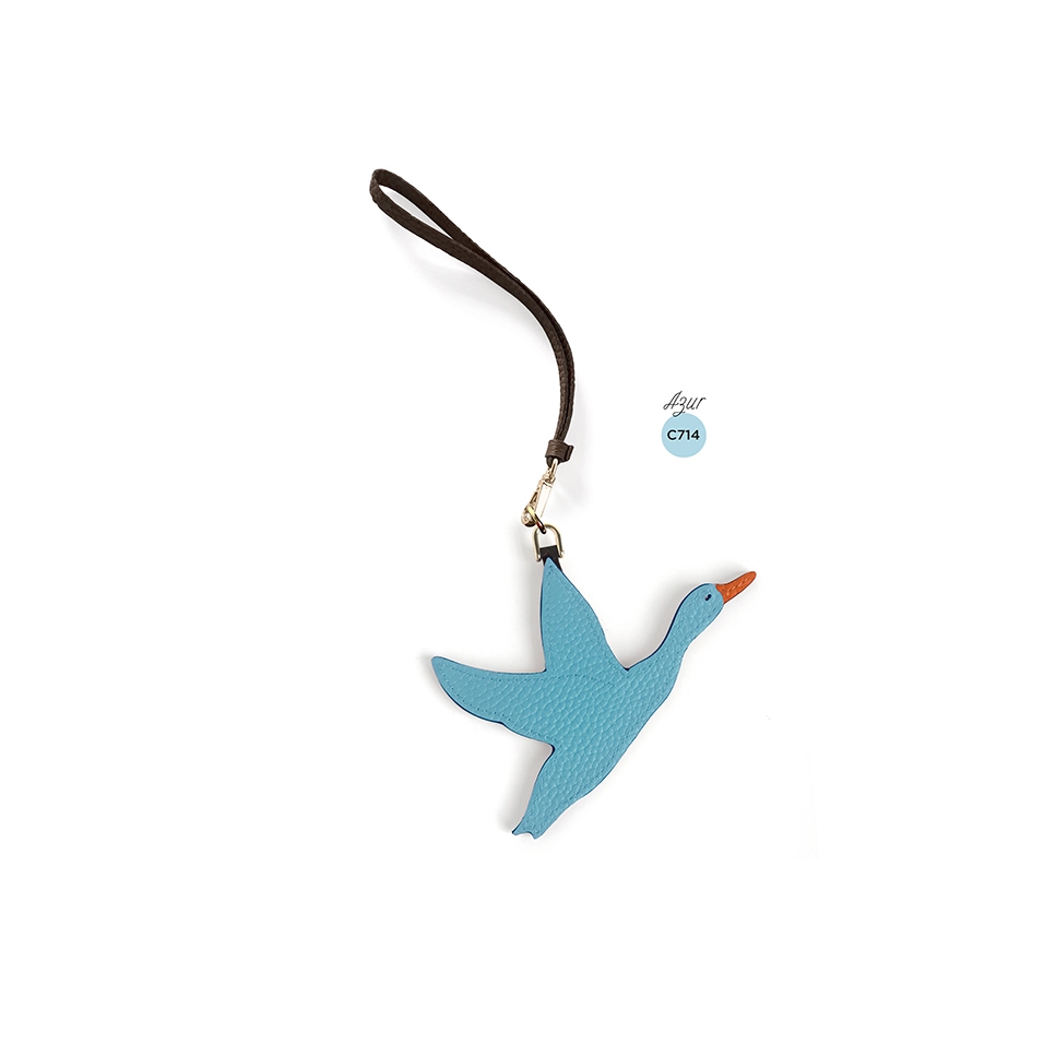 'En L'Air Clé Oie' Porte Clé et Charms en Cuir Nappa Azur & Or
