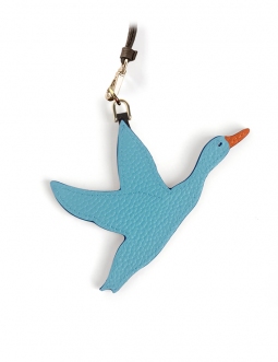 'En L'Air Clé Oie' Porte Clé et Charms en Cuir Nappa Azur & Or