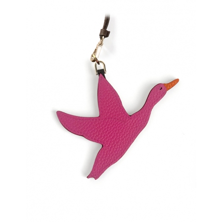 'En L'Air Clé Oie' Porte Clé et Charms en Cuir Nappa Fuchsia & Or