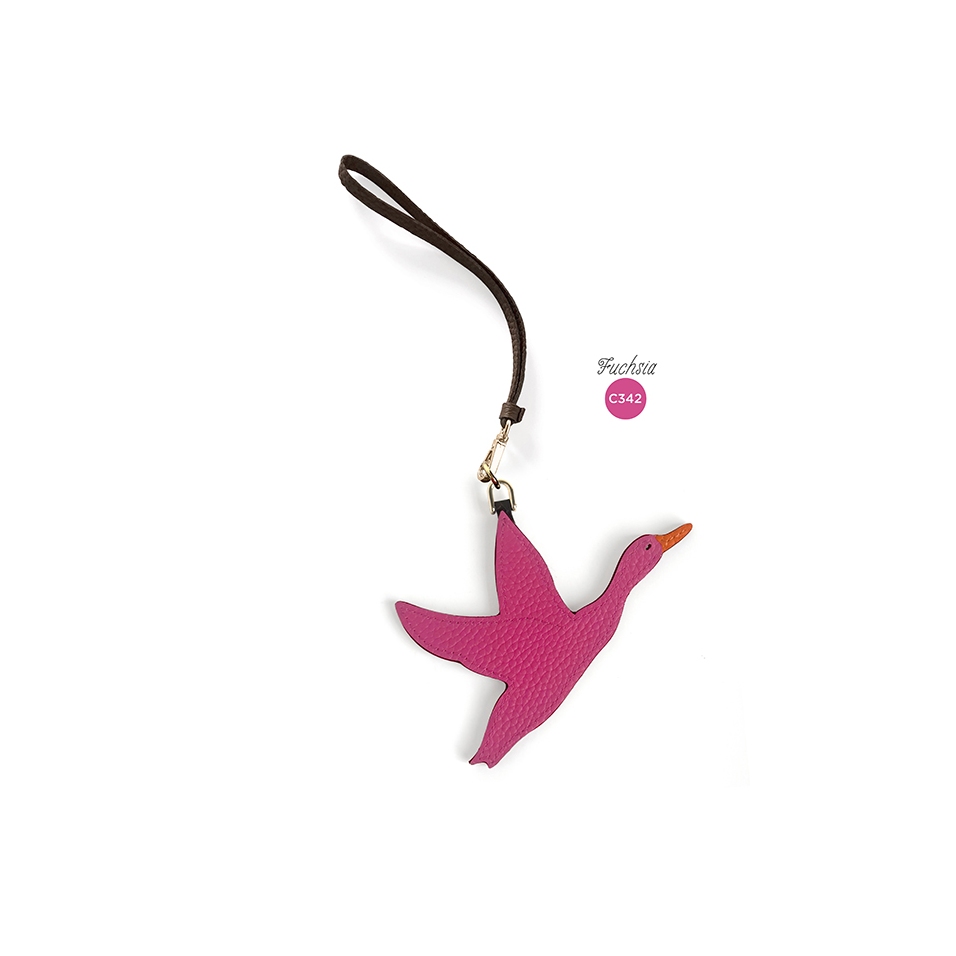 'En L'Air Clé Oie' Porte Clé et Charms en Cuir Nappa Fuchsia & Or