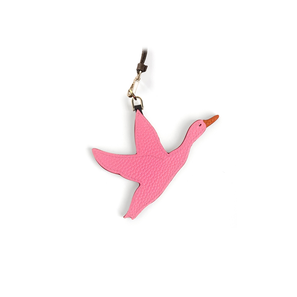 'En L'Air Clé Oie' Porte Clé et Charms en Cuir Nappa Rose & Or