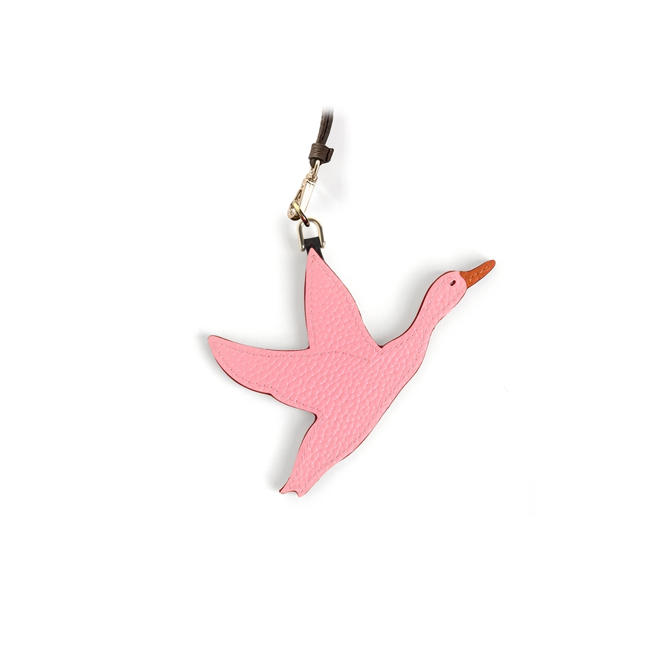 'En L'Air Clé Oie' Porte Clé et Charms en Cuir Nappa Rose Poudré & Or