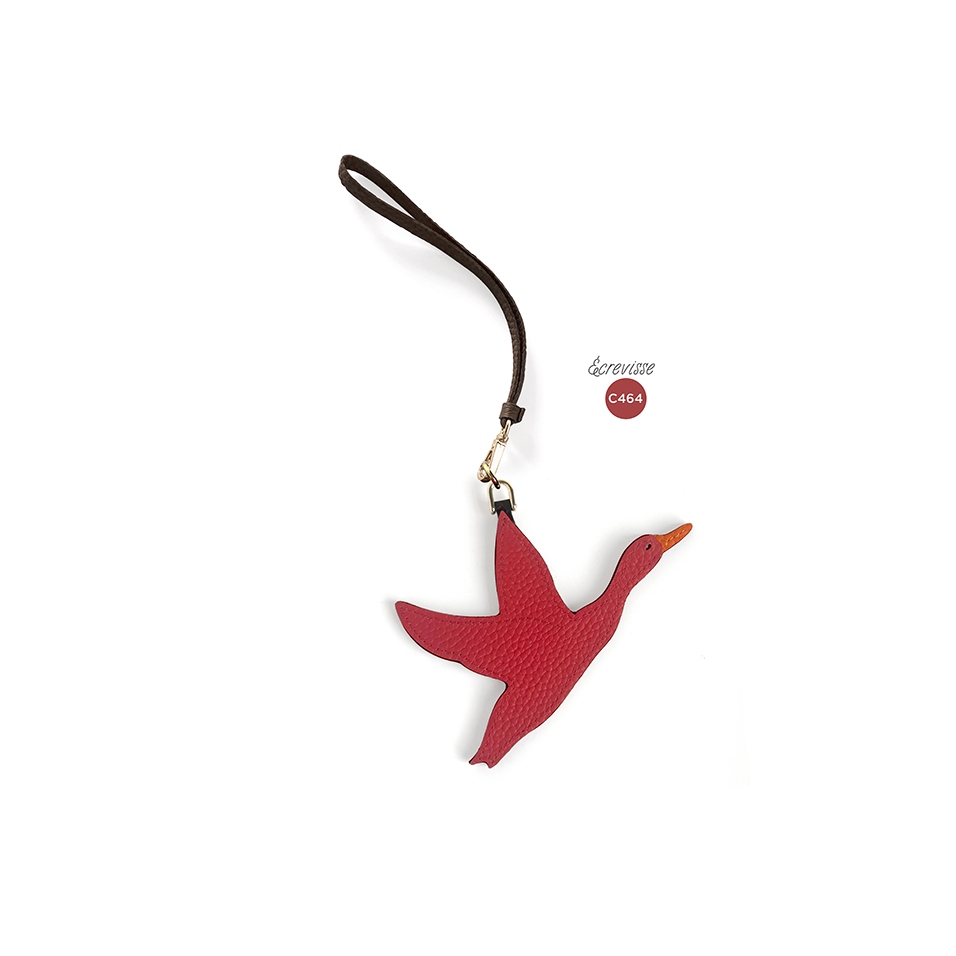 'En L'Air Clé Oie' Porte Clé et Charms en Cuir Nappa Écrevisse & Or