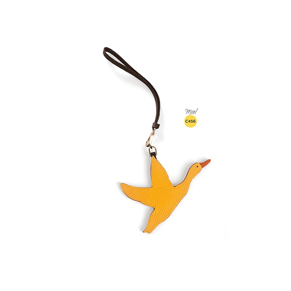 'En L'Air Clé Oie' Porte Clé et Charms en Cuir Nappa Miel & Or