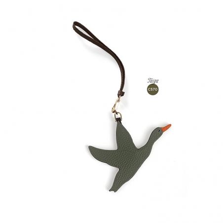 'En L'Air Clé Oie' Porte Clé et Charms en Cuir Nappa Taiga & Or