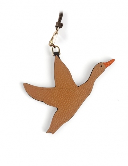 'En L'Air Clé Oie' Porte Clé et Charms en Cuir Nappa Cognac & Or