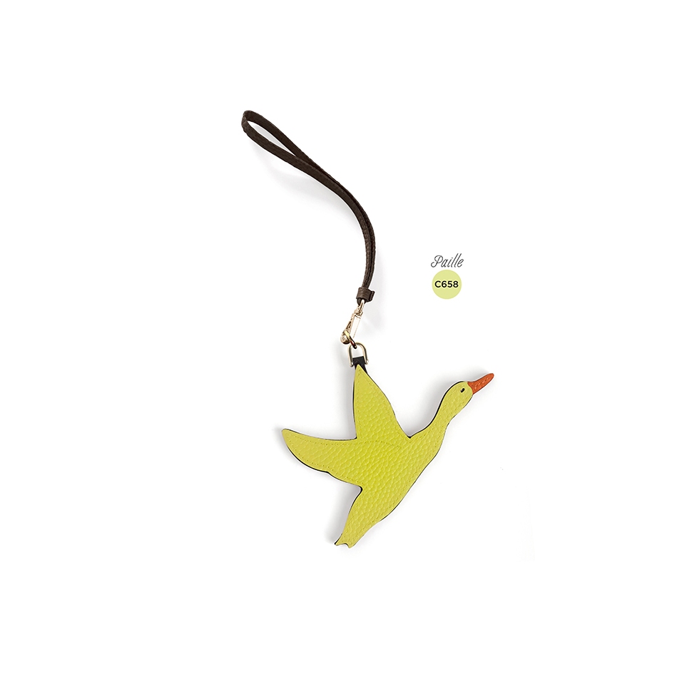 'En L'Air Clé Oie' Porte Clé et Charms en Cuir Nappa Paille & Or