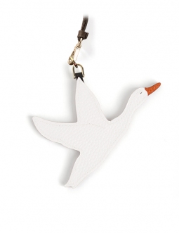 'En L'Air Clé Oie' Porte Clé et Charms en Cuir Nappa Neige & Or