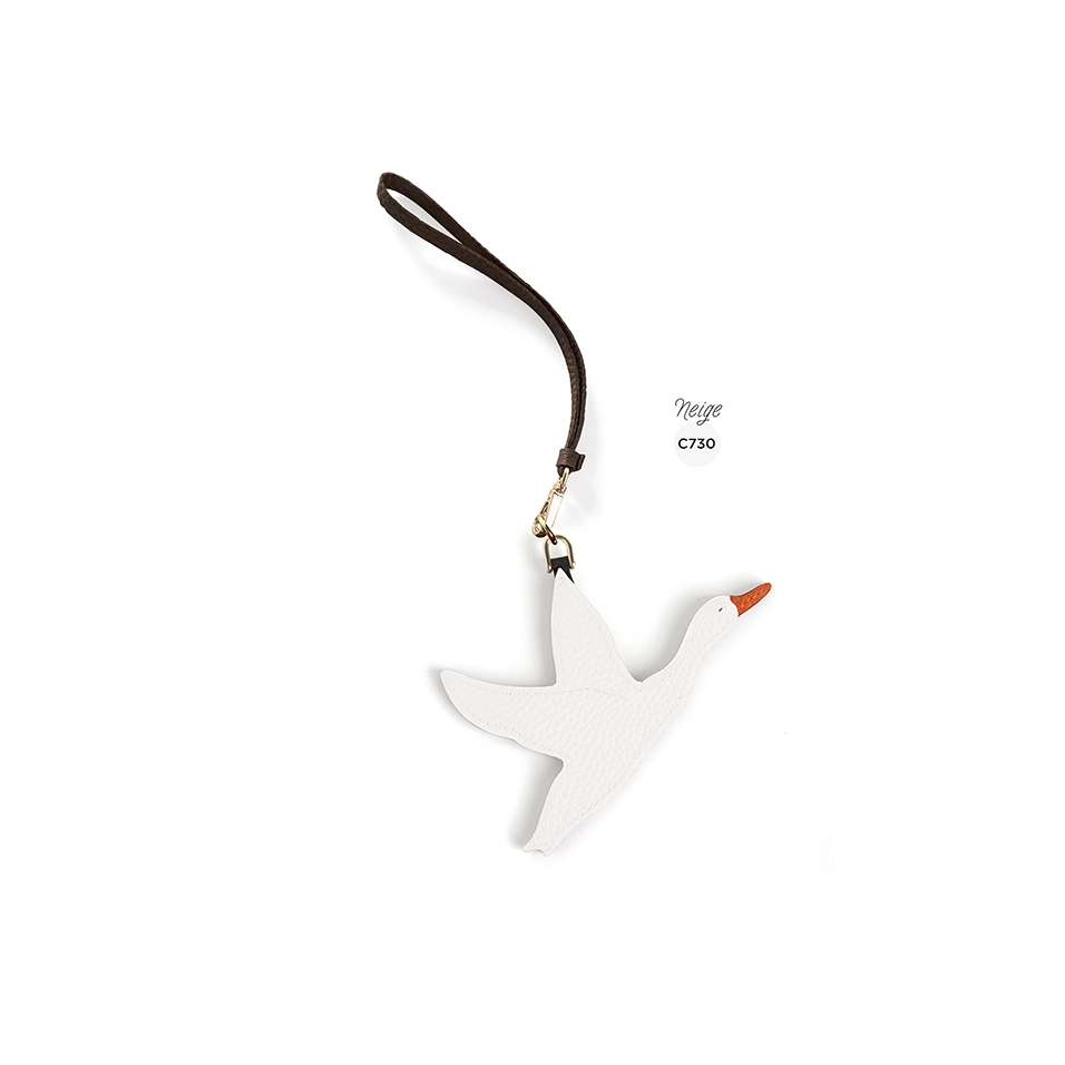 'En L'Air Clé Oie' Porte Clé et Charms en Cuir Nappa Neige & Or