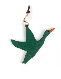 'En L'Air Clé Oie' Porte Clé et Charms en Cuir Nappa Vert Pin & Or
