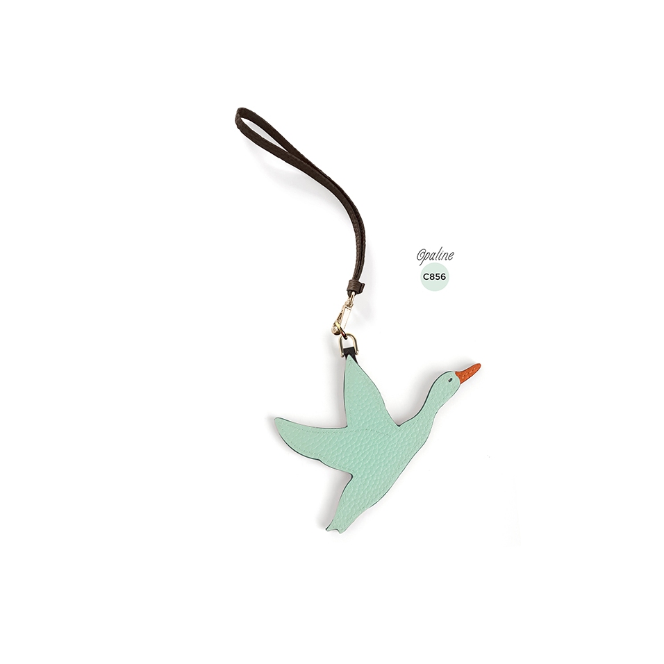 'En L'Air Clé Oie' Porte Clé et Charms en Cuir Nappa Opaline & Or