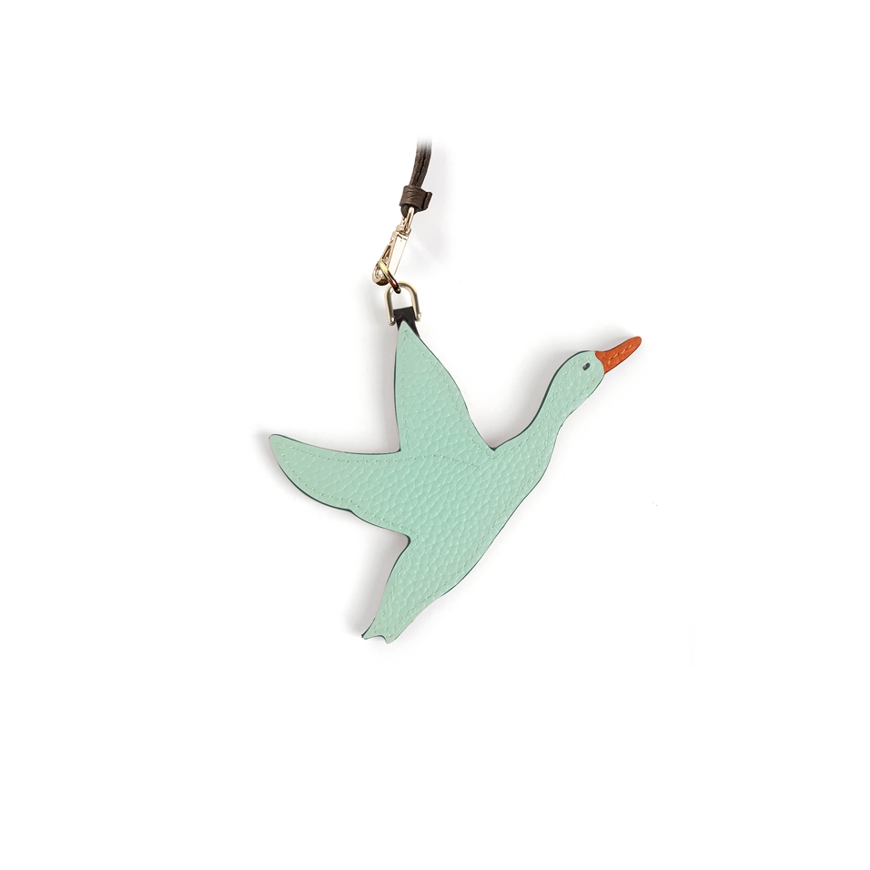 'En L'Air Clé Oie' Porte Clé et Charms en Cuir Nappa Opaline & Or
