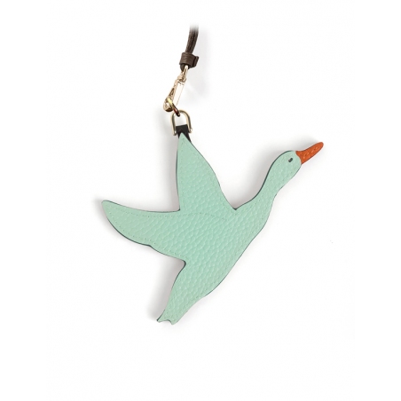'En L'Air Clé Oie' Porte Clé et Charms en Cuir Nappa Opaline & Or