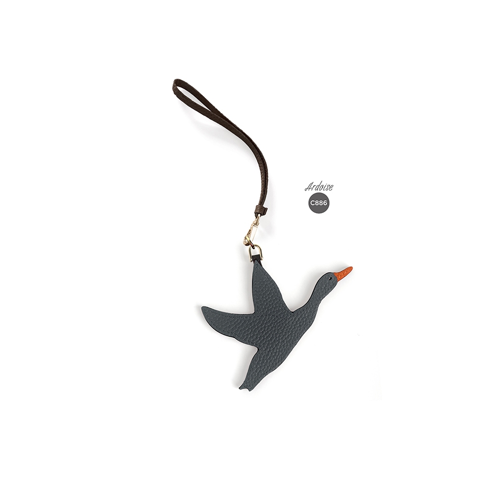 'En L'Air Clé Oie' Nappa Leather Key Chain and Charms Ardoise & Gold