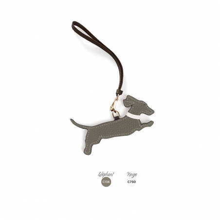 'En L'Air Clé Téckel' Nappa Leather Key Chain and Charms Elephant Grey & Gold