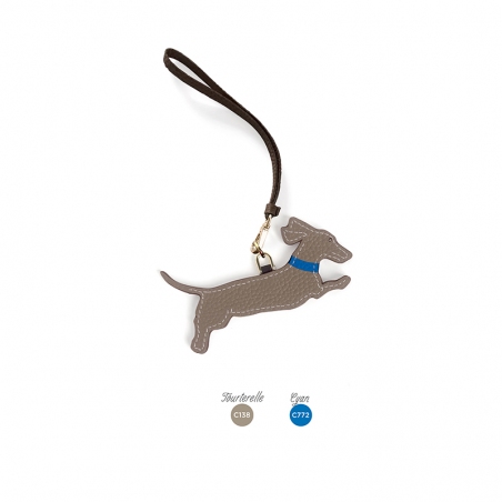 'En L'Air Clé Téckel' Porte Clé et Charms en Cuir Nappa Tourterelle & Or
