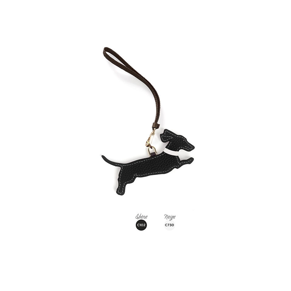 'En L'Air Clé Téckel' Porte Clé et Charms en Cuir Nappa Ébène & Or