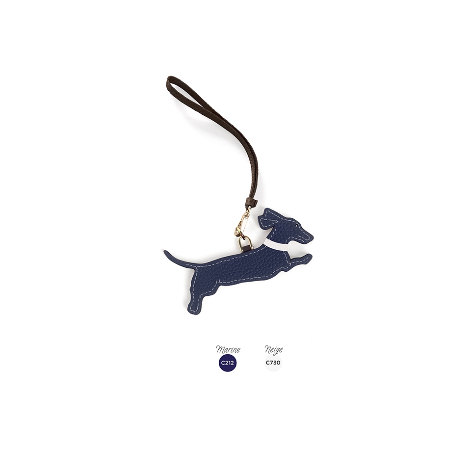 'En L'Air Clé Téckel' Porte Clé et Charms en Cuir Nappa Marine & Or