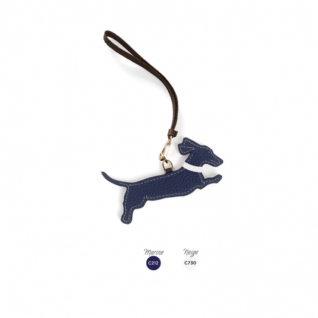 'En L'Air Clé Téckel' Nappa Leather Key Chain and Charms Navy Blue & Gold