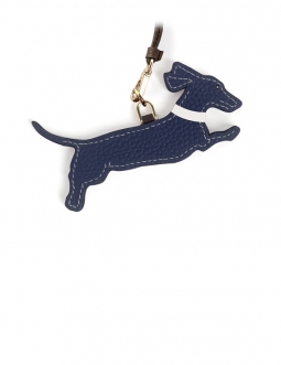 'En L'Air Clé Téckel' Porte Clé et Charms en Cuir Nappa Marine & Or