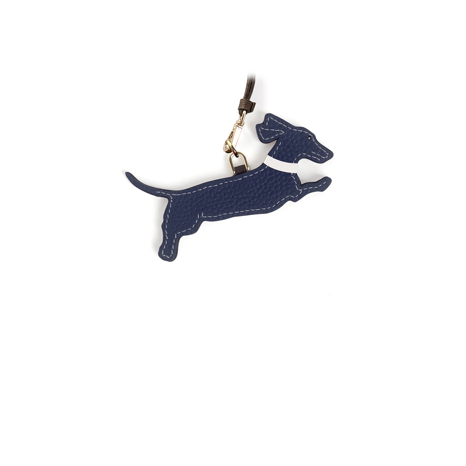 'En L'Air Clé Téckel' Porte Clé et Charms en Cuir Nappa Marine & Or