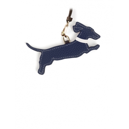 'En L'Air Clé Téckel' Nappa Leather Key Chain and Charms Navy Blue & Gold