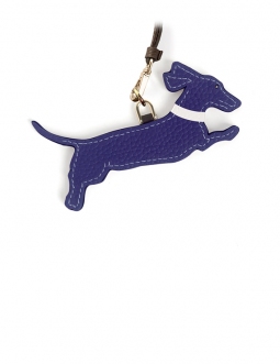 'En L'Air Clé Téckel' Porte Clé et Charms en Cuir Nappa Bleu Profond & Or