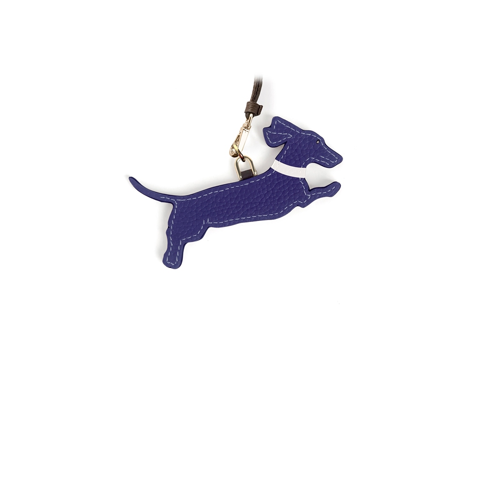 'En L'Air Clé Téckel' Nappa Leather Key Chain and Charms Deep Blue & Gold