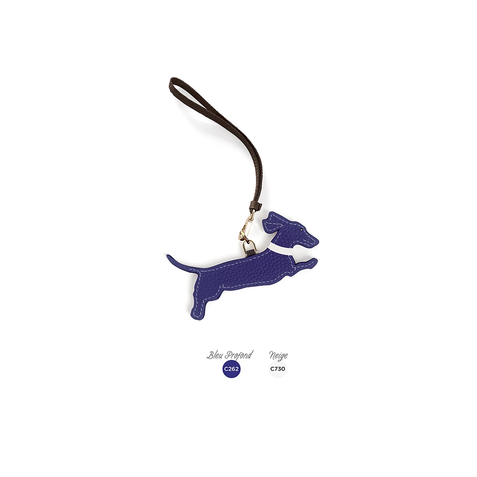 'En L'Air Clé Téckel' Nappa Leather Key Chain and Charms Deep Blue & Gold
