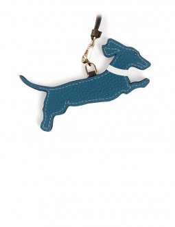 'En L'Air Clé Téckel' Porte Clé et Charms en Cuir Nappa Indigo & Or