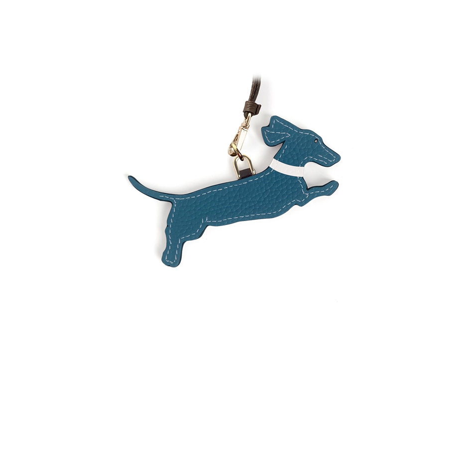 'En L'Air Clé Téckel' Nappa Leather Key Chain and Charms Indigo & Gold