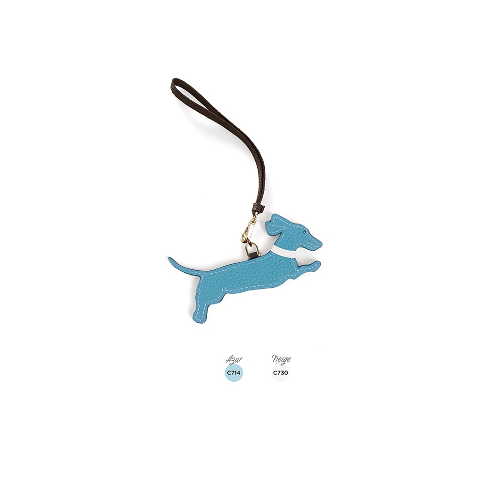 'En L'Air Clé Téckel' Porte Clé et Charms en Cuir Nappa Azur & Or