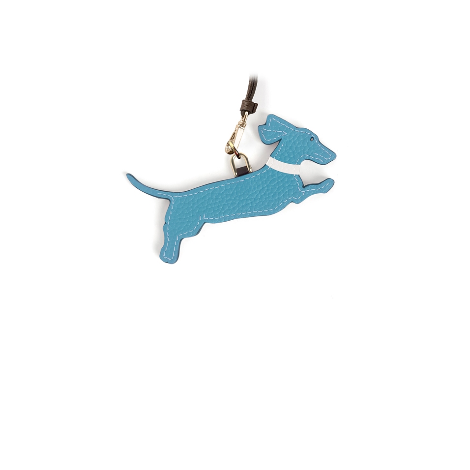'En L'Air Clé Téckel' Nappa Leather Key Chain and Charms Sky Blue & Gold