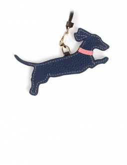 'En L'Air Clé Téckel' Porte Clé et Charms en Cuir Nappa Bleu Nuit & Or