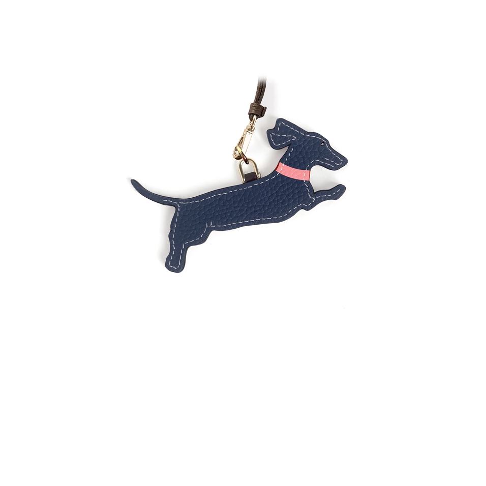 'En L'Air Clé Téckel' Porte Clé et Charms en Cuir Nappa Bleu Nuit & Or