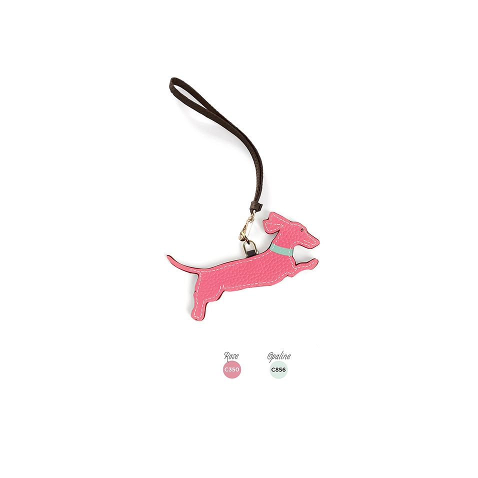 'En L'Air Clé Téckel' Nappa Leather Key Chain and Charms Rose & Gold