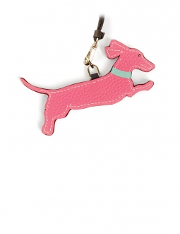 'En L'Air Clé Téckel' Porte Clé et Charms en Cuir Nappa Rose & Or