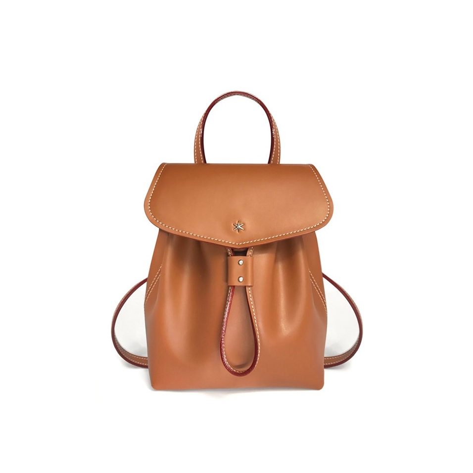 'Fontainebleau' Leather Backpack Cognac & Gold