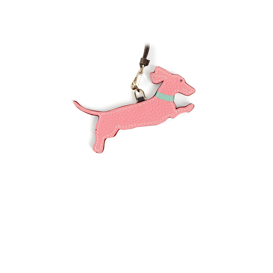 'En L'Air Clé Téckel' Porte Clé et Charms en Cuir Nappa Rose Poudré & Or