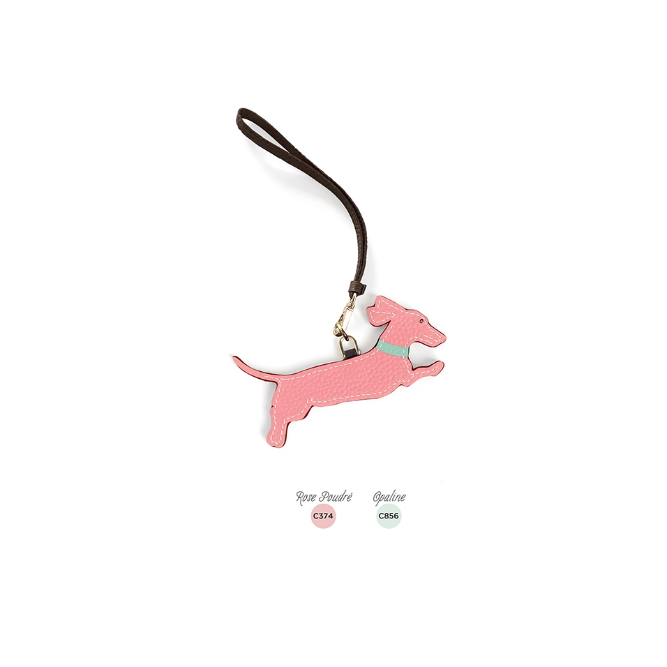 'En L'Air Clé Téckel' Nappa Leather Key Chain and Charms Light Pink & Gold