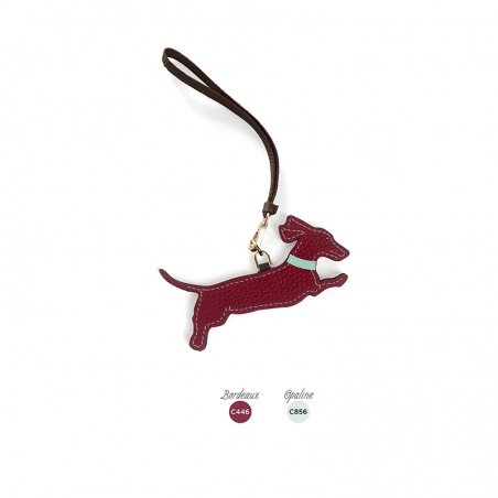 'En L'Air Clé Téckel' Nappa Leather Key Chain and Charms Dark Red & Gold