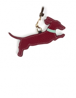 'En L'Air Clé Téckel' Porte Clé et Charms en Cuir Nappa Bordeaux & Or
