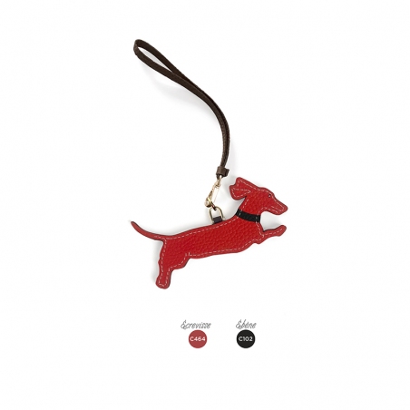 'En L'Air Clé Téckel' Nappa Leather Key Chain and Charms Red & Gold
