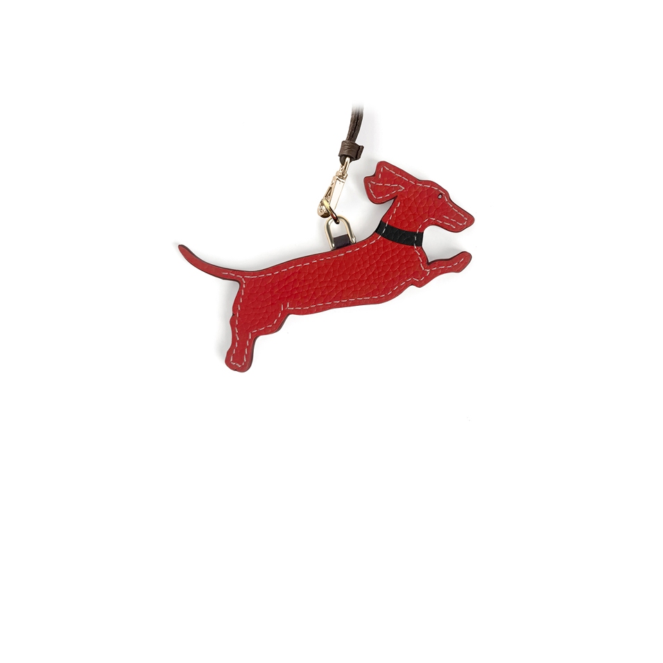 'En L'Air Clé Téckel' Nappa Leather Key Chain and Charms Red & Gold