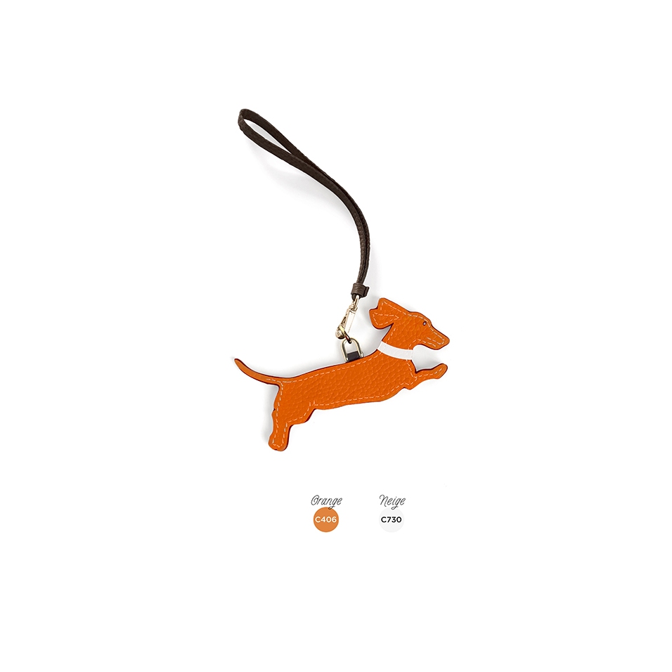 'En L'Air Clé Téckel' Nappa Leather Key Chain and Charms Orange & Gold