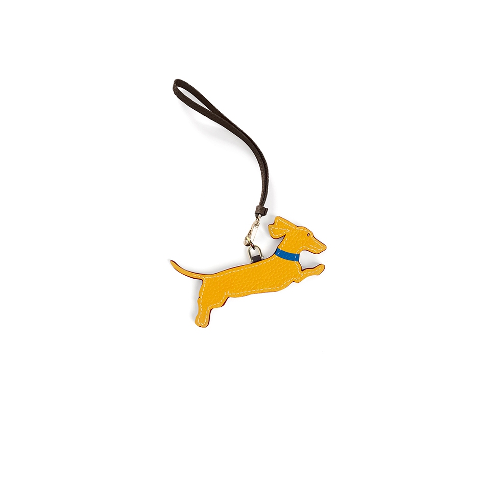 'En L'Air Clé Téckel' Porte Clé et Charms en Cuir Nappa Miel & Or