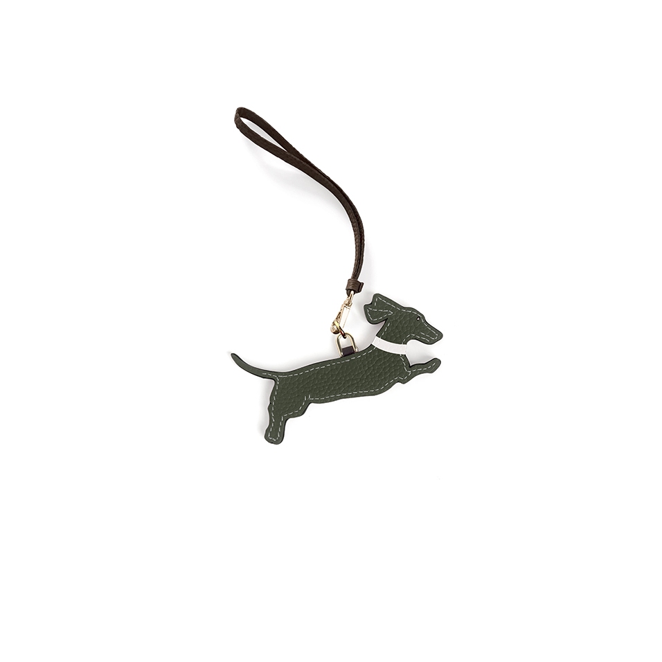 'En L'Air Clé Téckel' Porte Clé et Charms en Cuir Nappa Taiga & Or